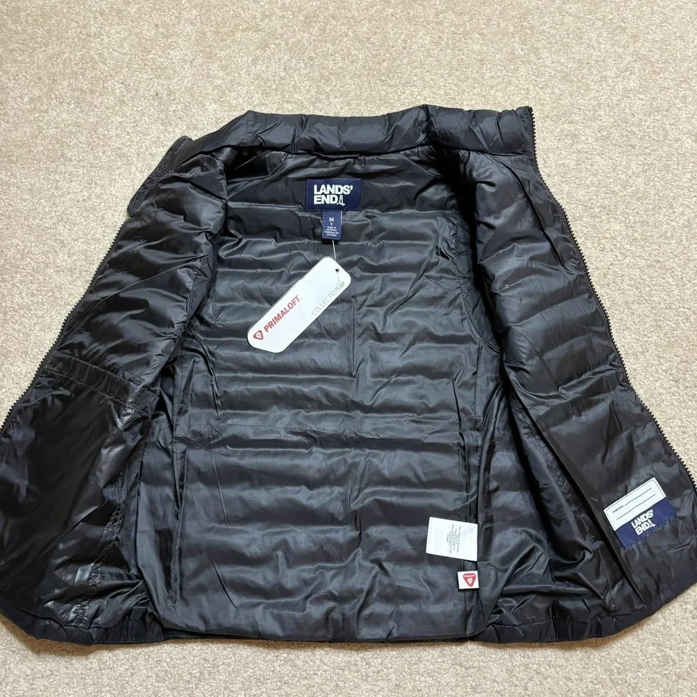 Lands End Puffer Vest NWT Kids M 8 Black Quilted PrimaLoft Insulated Winter Warm